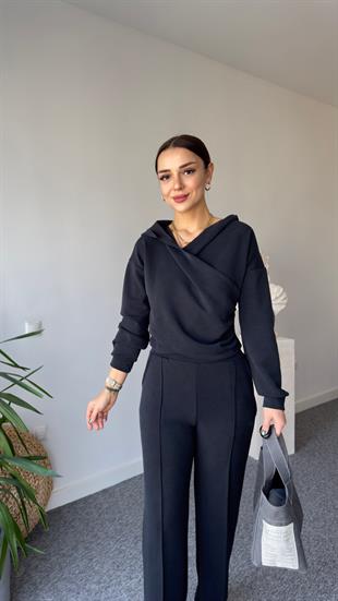 Kruvaze Model Kapüşonlu Modal Eşofman Takımı