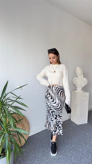 Tok Doku Zebra Desen Saten Etek