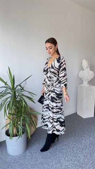 Büzgü Detay Mng Zebra Desenli Elbise