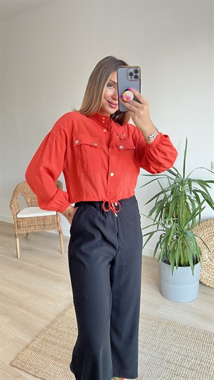 Büzgülü Turuncu Bluz