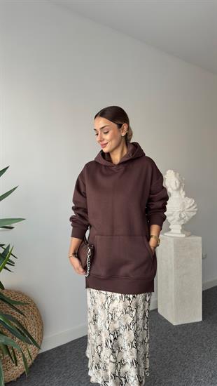 Fendy Yanlar Fermuarlı Salaş Kahve Sweatshirt