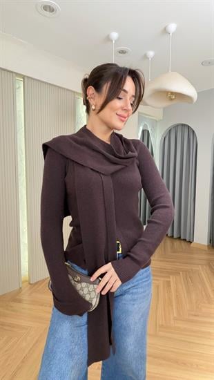 Kahve Palma Zra Model Atkılı Triko Hırka