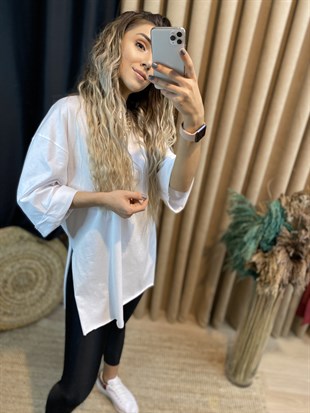 Beyaz Duble Kol Basic Tshirt