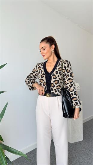 Bonao Leopar Desenli Yumoş Triko Hırka