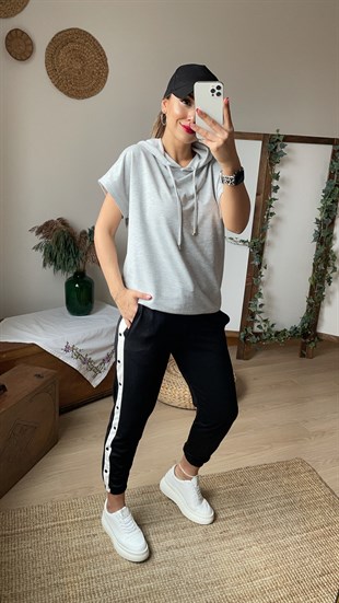 Kapüşonlu Kısa Kol Sweatshirt