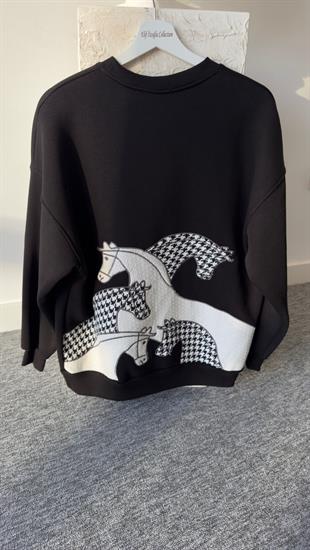 Liver Sırt İşlemeli Siyah Sweatshirt