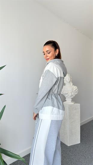 Josie Tws Model Gri Beyaz Kapüşonlu Ceket