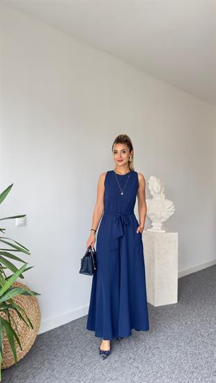 Carta Kuşaklı Lacivert Bol Paça Tulum