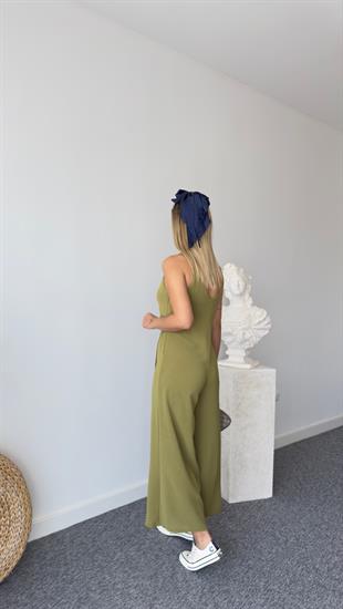 Orj Model Kapak Detaylı Yeşil Askılı Tulum