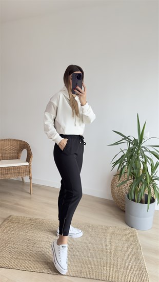 Tws Model Paça Fermuarlı Siyah Pantolon