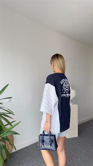 Çizgili Gömlek Garnili Laci Tshirt