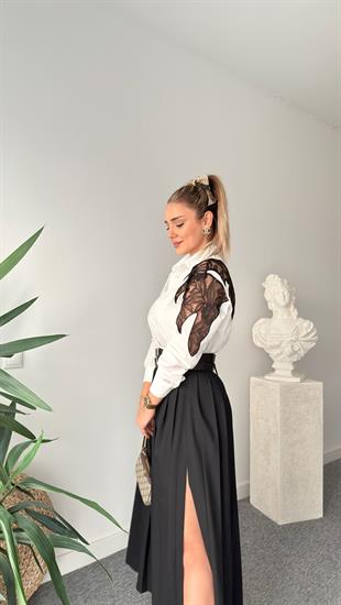 Lazer Güpür Detaylı Tasarım Beyaz Gömlek 