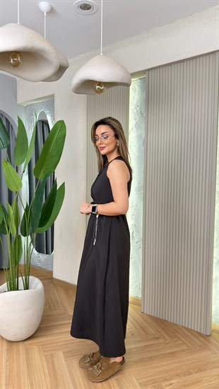 Kahve Gisa Tws Model Fermuarlı Elbise 