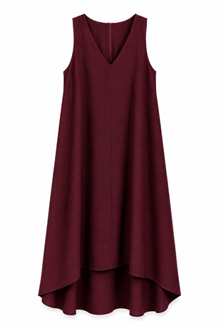 Bordo Riema V Yaka Tensel Elbise 