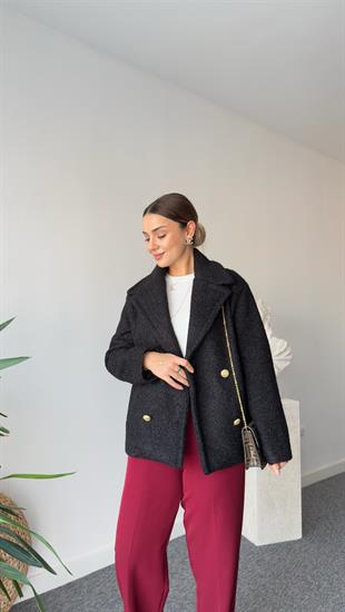 Liano Zra Model Gold Düğme Siyah Buklet Kaban