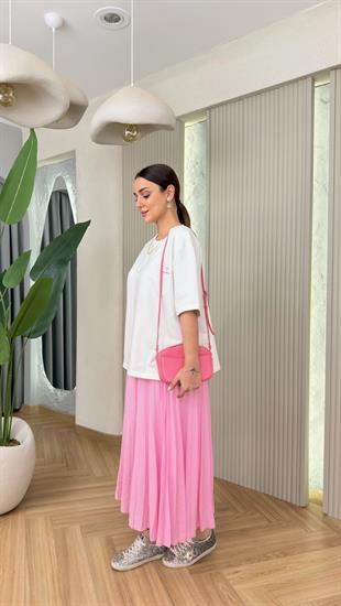 Pembe Miysu Piliseli Etek Tshirt Takım