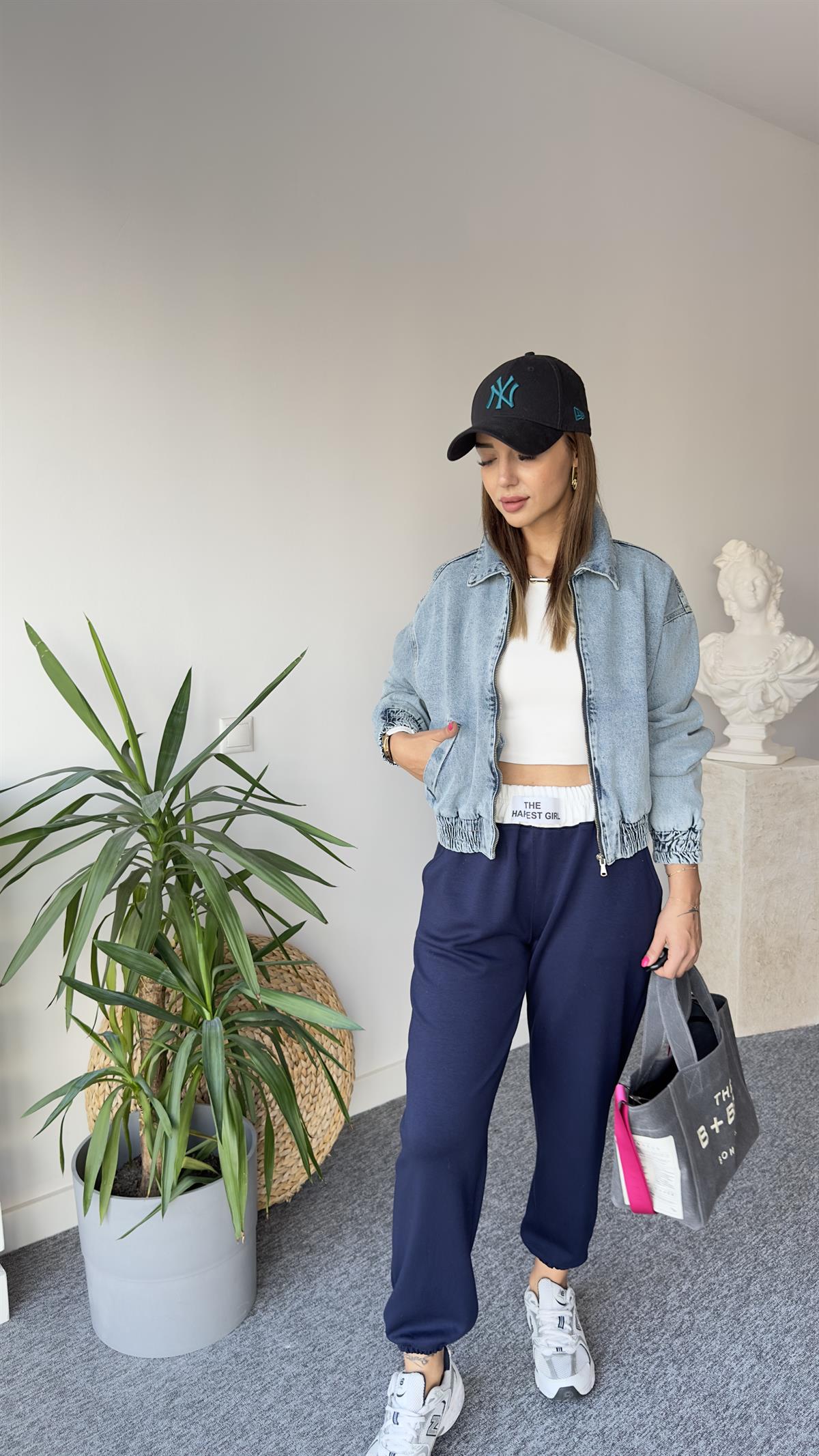 Beli Lastikli Jean Bomber Ceket