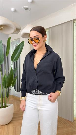 Siyah Güpür Atletli Gömlek