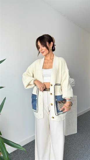 Roho Cebi Kotlu Bej Triko Hırka