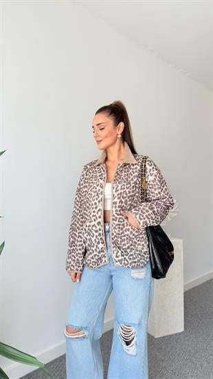 Molis Süet Yaka Leopar Desenli Ceket