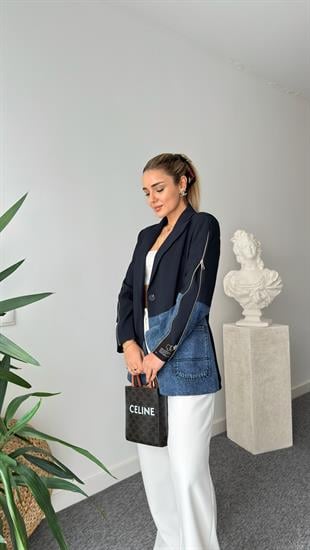 Pauso Kollar Fermuarlı Kot Garnili Blazer