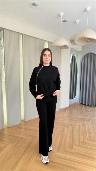 Siyah Delma Premium Fermuar Detaylı Takım
