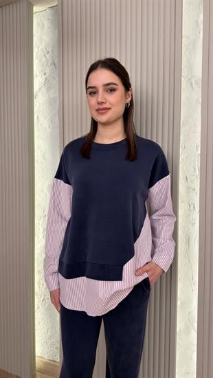 Pembe Taşlı Poplin Garnili Modal Takım