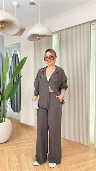 Kahve Wave Kapüşonlu Takım