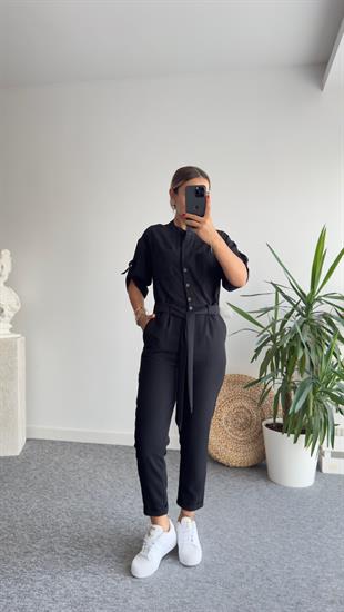 Cumple Kemerli Siyah Tulum