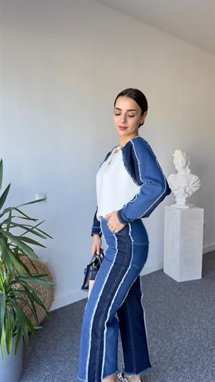 Monde Kot Garnili Beyaz Sweat Takım