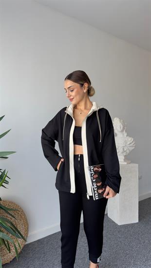 Lotta Marka Model Kapüşonlu Siyah Sweat