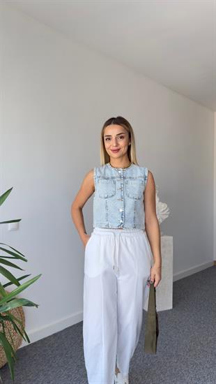 Taş Baskılı Denim Yelek