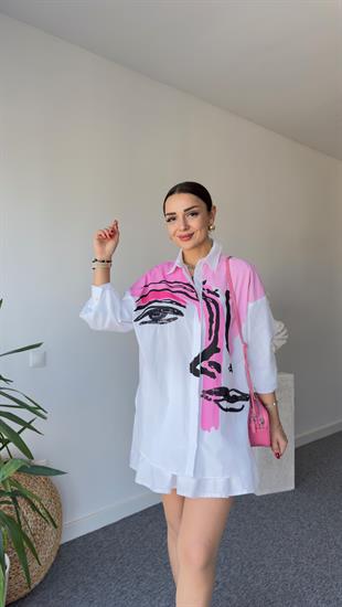 Yiva Pul Detay Renkli Baskı Gömlek