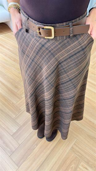 Kahve Lunca Kemerli Ekose Etek