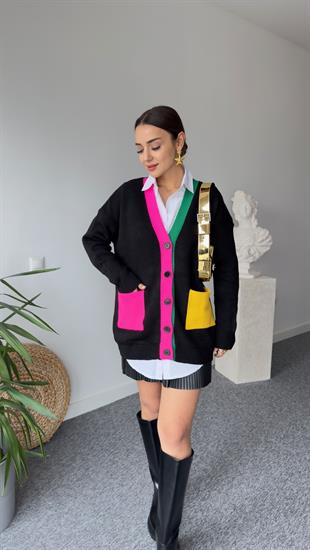 Soer Renk Geçişli Siyah Hırka