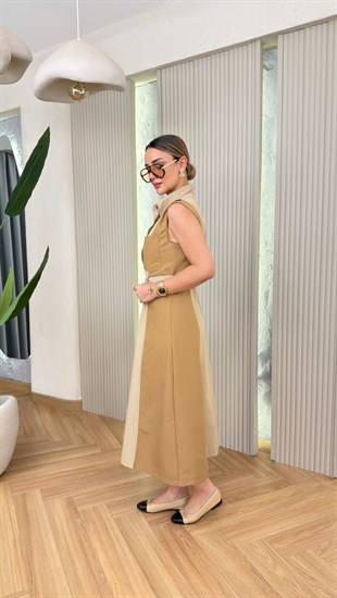 Gisel Cep Detaylı Kuşaklı Kontrast Elbise