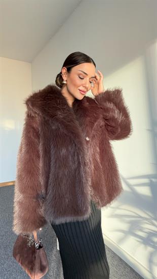 Şal Yaka İçi Astarlı Kahve Kürk