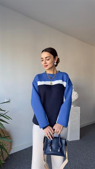 Beyaz Şeritli Çift Renk Sweat Mavi
