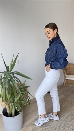 Lastikli Lacivert Bomber Ceket
