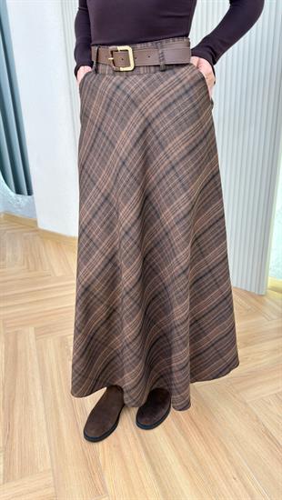 Kahve Lunca Kemerli Ekose Etek