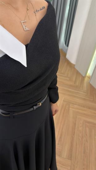 Gömlek Kollu Tasarım Siyah Triko