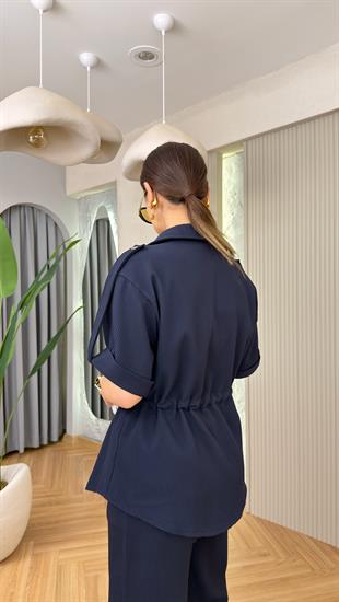 Lacivert Verba Gold Düğme Büzgülü Takım