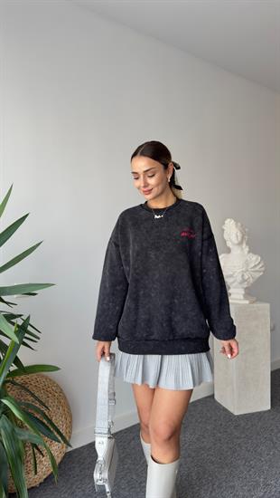 Blerin Pembe Yazı Detaylı Yıkamalı Sweat