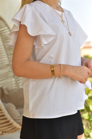 Fırfırlı Beyaz Poplin Bluz