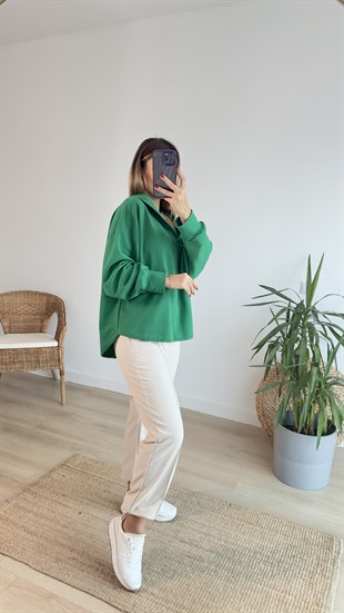 Kapüşonlu Yeşil Basic Sweat