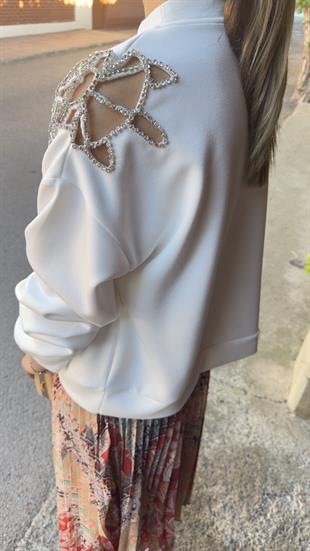 Omuz Detay Orj Model Beyaz Sweat