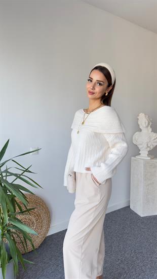 Soft Doku Madonna Yaka Ekru Triko