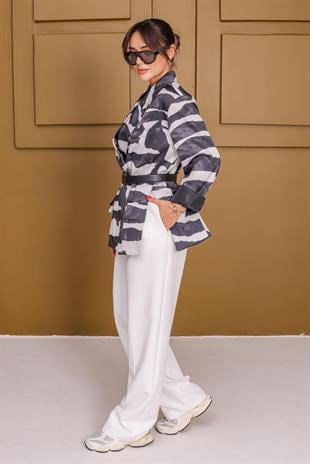 Bango Siyah Beyaz Desenli Zra Model Blazer Ceket