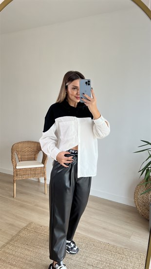 Beyaz Gömlek Detaylı Kapüşonlu Sweat
