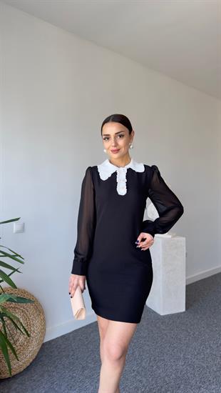 Bebe Yaka Kollar Şifon Siyah Elbise 